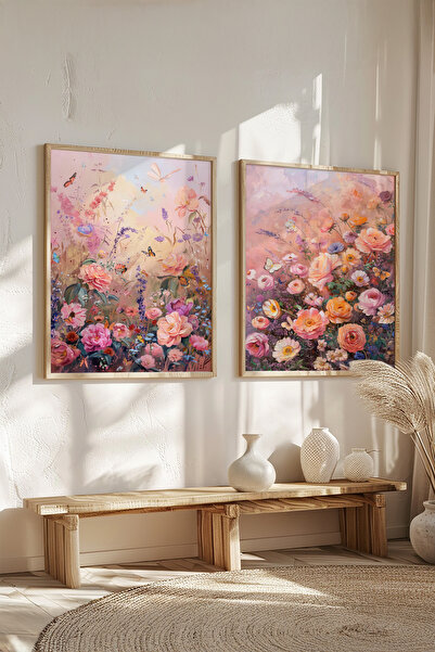 STARYUNA Wooden Framed Flower Garden Themed Double Painting Set Yuna525