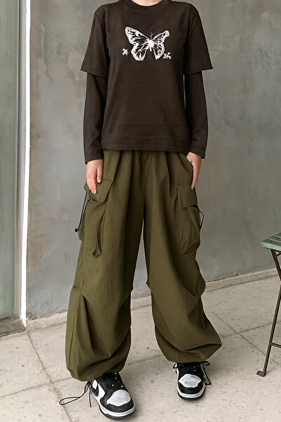 GRİİ WEAR Unisex Y2K Extra Baggy Waist Elastic Waist Pants Seasonal Quality F...