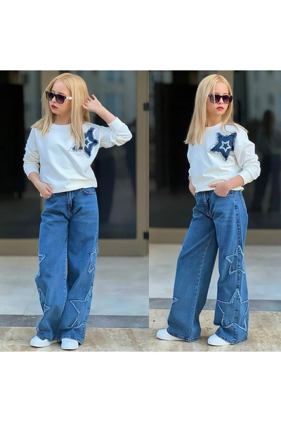 Bisahane Κοριτσίστικο Σετ Τζιν με Αστραφτερά Αστέρια και Γκλίτερ