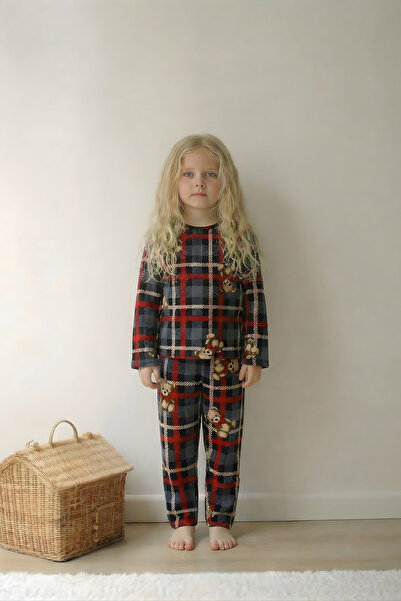 ESİLA KİDS Girls' Pajama Set Long Sleeve Teddy Bear Patterned