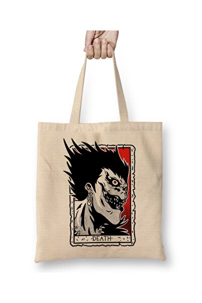 Toyaso Death Note Ryuk White Tote Bag Long Handle Shopping Bag Beach Bag