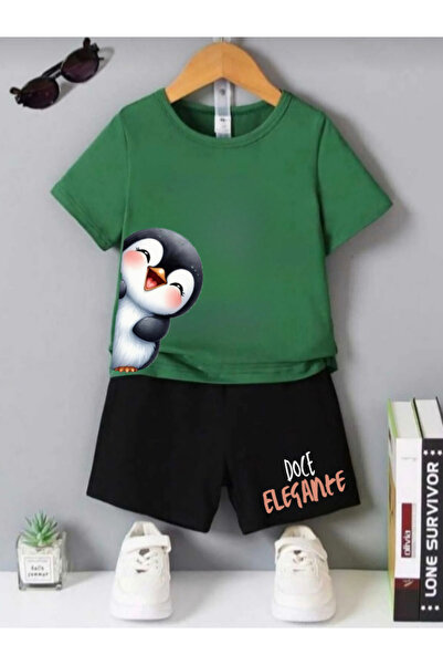 DOCE ELEGANTE SET DE VARĂ PENTRU COPII CU IMPRIMEU PINGUIN DRĂGUȚ