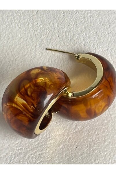 BHR AKSESUAR Gold Brown Resin Earrings (2.8 cm)