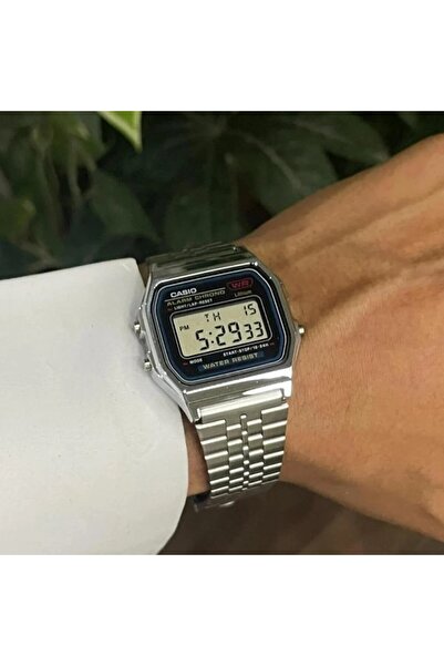 cs Classic quartz digital wristwatch, model A159W, LED backlight, silver stai...