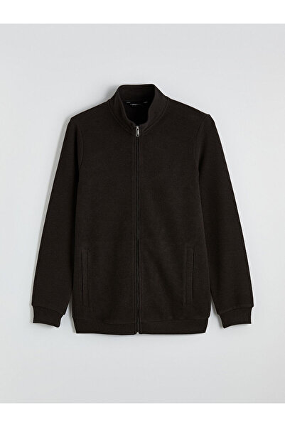 LC Waikiki سترة رجالية بنية اللون ياقة مرتفعة متوسطة الطول مزودة بسحاب