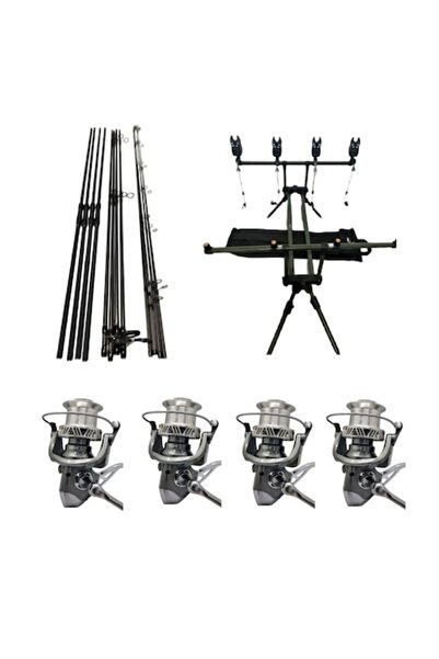 eastshark Set Pescuit, 4 Lansete Carbon 3, 90m, 3 Segm, 4 Mulinete Saimino JS...