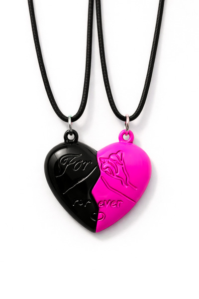 MakeWell Magnetic Smiling Figure Heart 2-Piece Lover Necklace – Black, White,...