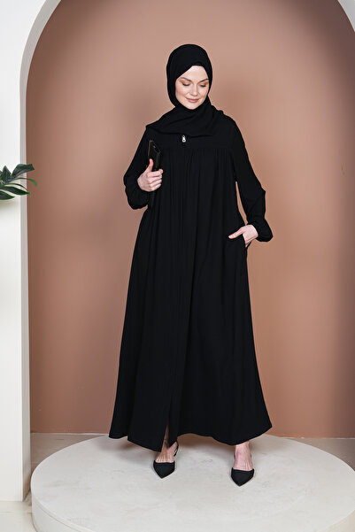 lunaferace Siyah Medine İpeği, LİVA Model Ferace, Robalı ve Arka Gizli Fermua...