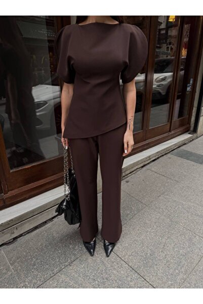 Julidress Set premium cu bluză asimetrică cu mâneci scurte tip balon și panta...