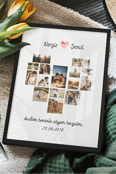 tablopix Kişiye Özel Fotoğraflı Kalp Tasarım Çerçeveli Poster (Siyah)