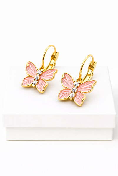 MakeWell Butterfly Figured Stone Detailed High Quality Brass Dangle Earrings ...