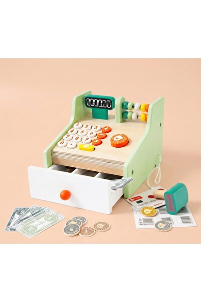 ETERNAL SUNSHINE Ahşap Yazar Kasa ve Para Seti - Eğitici Market Oyunu (33 Parça)