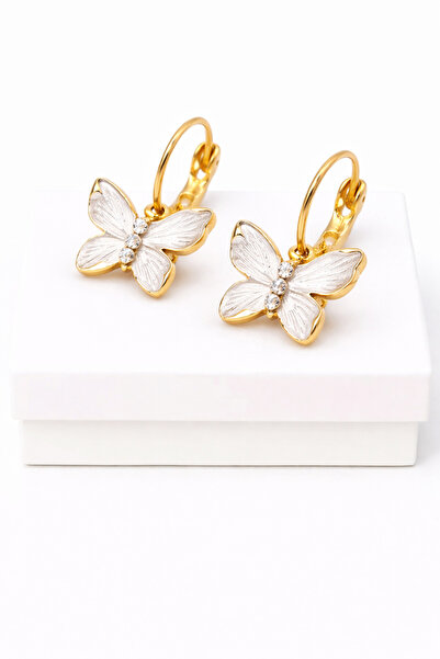 MakeWell Butterfly Figured Stone Detailed High Quality Brass Dangle Earrings ...