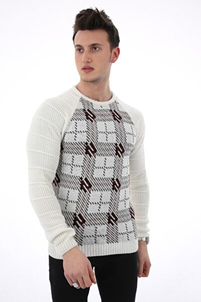 yesıl sarmasık 35 Plaid Patterned Crew Neck Men's Casual Knit Sweater