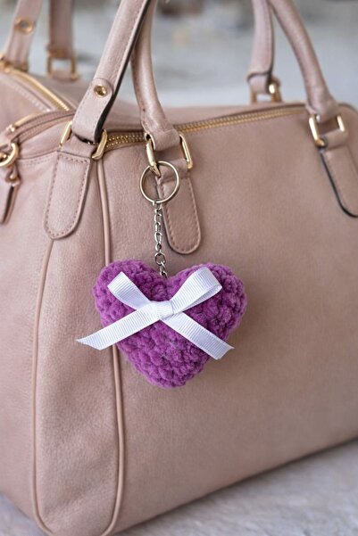 yes ticaret Handmade Knitted Purple Heart Keychain Bag Ornament