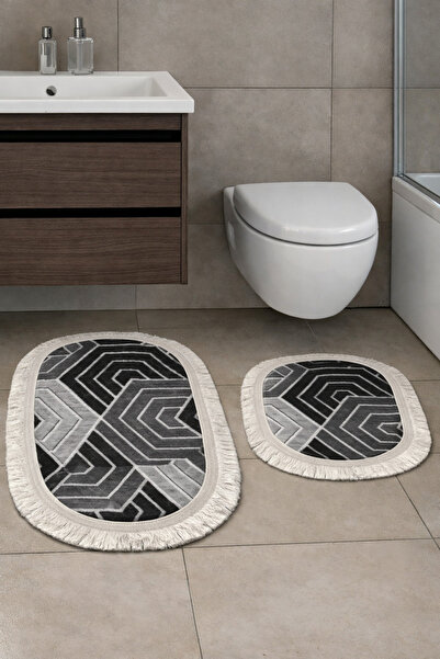 MUK's Non-Slip Base Washable Dust and Stain Proof Set of 2 Toilet Bowl Oval B...