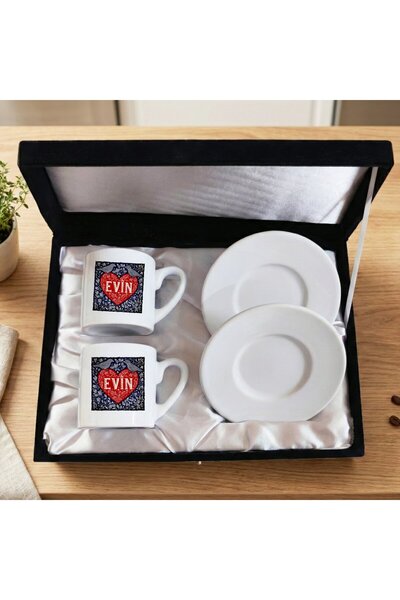 ZERYA طقم فناجين قهوة من البورسلين مكون من قطعتين مع صندوق مخملي أسود مكتوب ع...