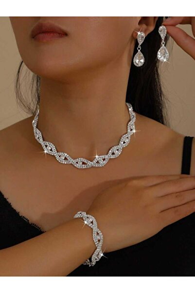 Ümaks Silvers Işıltılı Damla Kristal Gelim Seti Lüks Nişan & Özel Gün Takımı