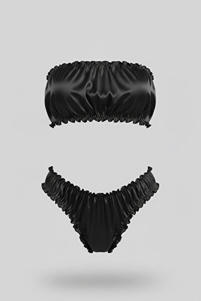 C&City Ruffle Detailed Strapless Set Black