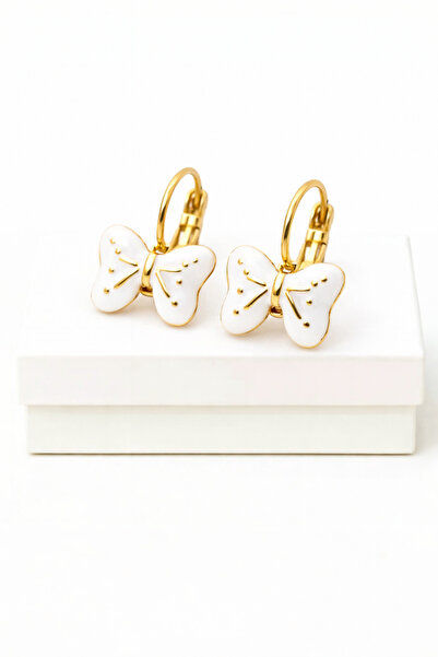 MakeWell White Enamel Butterfly Figured High Quality Brass Dangle Earrings fo...