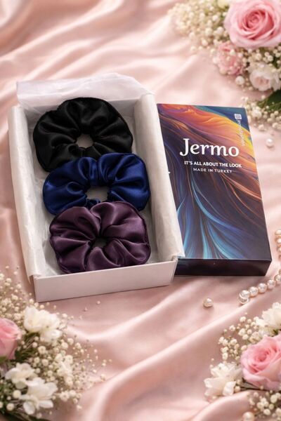 Jermo Women's 3-Piece Satin Hair Rubber Buckle Set
