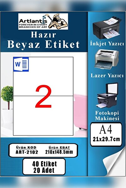 Artlantis A4 Hazır Etiket 210x148.5 mm 20 Sayfa 1 Paket 2 li Kendinden Yapışk...