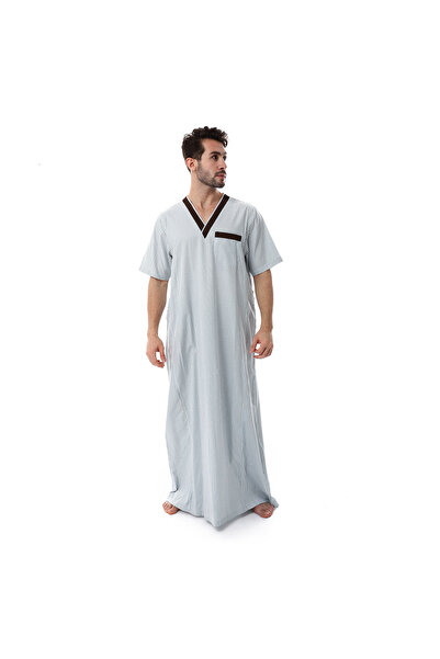 Generic جلابية رجالي 100% قطن لون مقلم بني