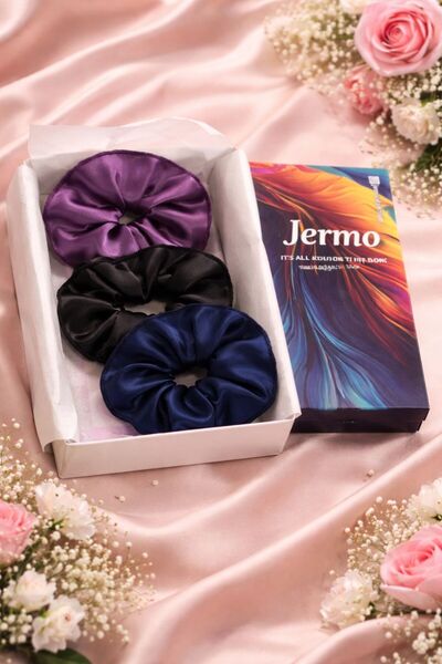Jermo Women's 3-Piece Satin Hair Rubber Buckle Set