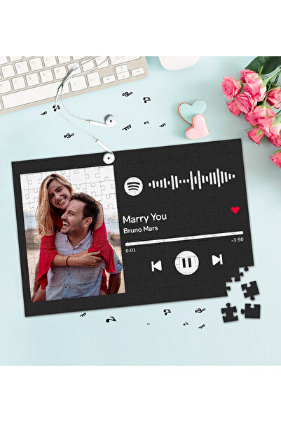 tablopix Kendin Tasarla Spotify Barkodlu Plak Fotoğraflı Puzzle Yapboz