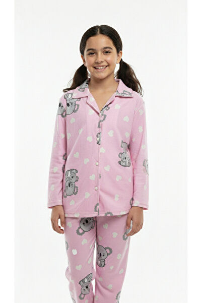 GUM GUM KİDS 100% Cotton Pink Patterned Buttoned Girls' Pajama Set
