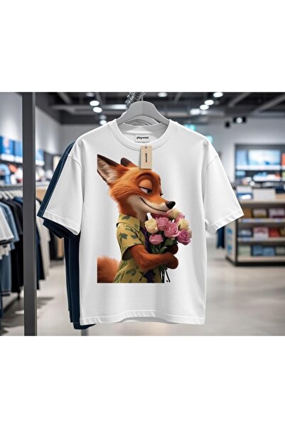 playwear PLAY WEAR Tricou unisex cu imprimeu FOX FLOWER, cu decolteu rotund