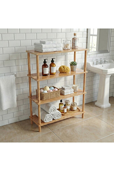 terra ws 4 Raflı Kayın Ağacı Ahşap Kitaplık & Raf Ünitesi – Mutfak ve Banyo İ...