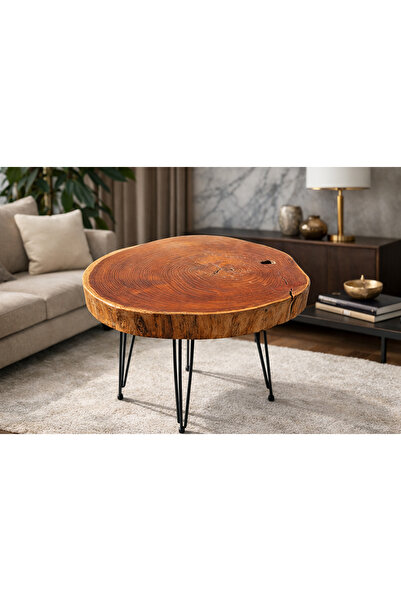 W00DLAB Masif Ceviz Ağacı Orta Sehpa – El Yapımı Doğal Kütük Yan Sehpa