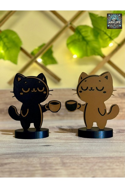 Decorative Coffee Corner Accessory Coffee Drinking Cute Couple Cat Figure 12cm Gift