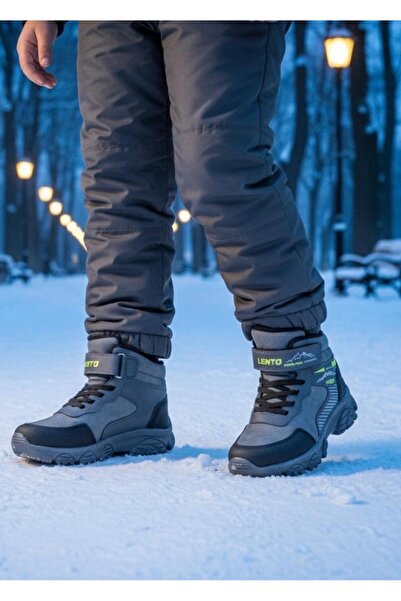 Lento UNİSEX ÇOCUK GRİ SİYAH SUYA VE SOĞU'ĞA DAYANIKLI KIŞLIK BOT