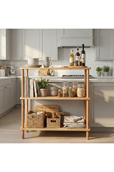 terra ws 3 Raflı Kayın Ağacı Ahşap Kitaplık & Raf Ünitesi – Mutfak ve Banyo İ...