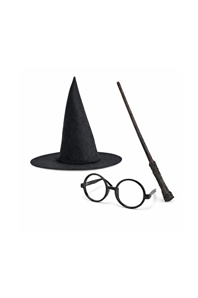 ForWhat HPotter Set de ochelari cu baghetă și pălărie neagră din pâslă pentru...