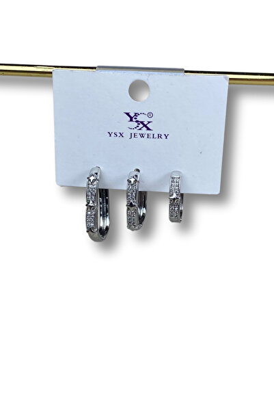 Brethils Ysx 3-Piece Star Earring Set with Zircon Stone Combination Hoop Silv...