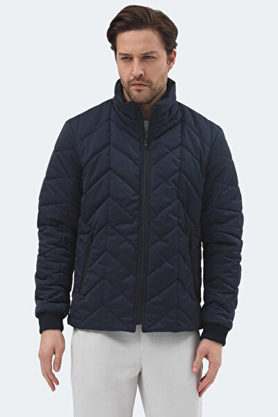 Slazenger Beast Men's Stand Collar Zippered Navy Blue Coat & Jacket