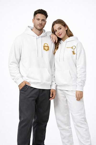 NEVERMIND Lover Combination Lock Key Printed Oversize Hoodie Set Couple Hoodi...