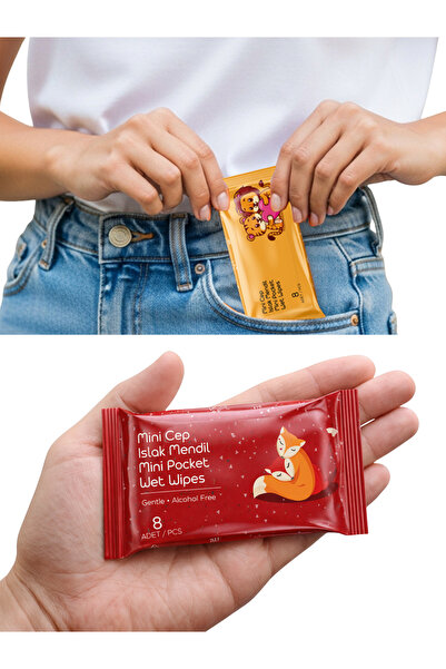 momendol Mini Cep Islak Mendil 8’li Avantaj Paket (7+1 Bedava) Taşınabilir Çanta Boy Cep Tipi