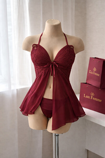 Lux Femme Bordo Dantel Gecelik
