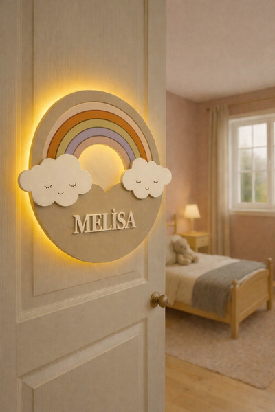metora 🌈 UNİCORN Kişiye Özel İsimli Aydınlatmalı Çocuk Odası Kapı & Duvar Süsü