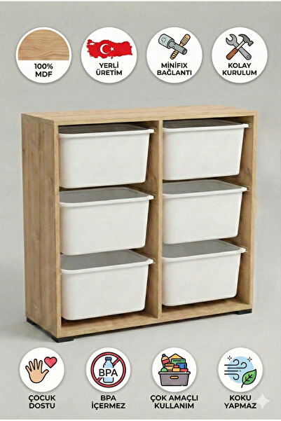 yabilmo %100 MDF Gövde Kolay Minifix Bağlantı 6 Çekmeceli Çok Amaçlı Oyuncak ...