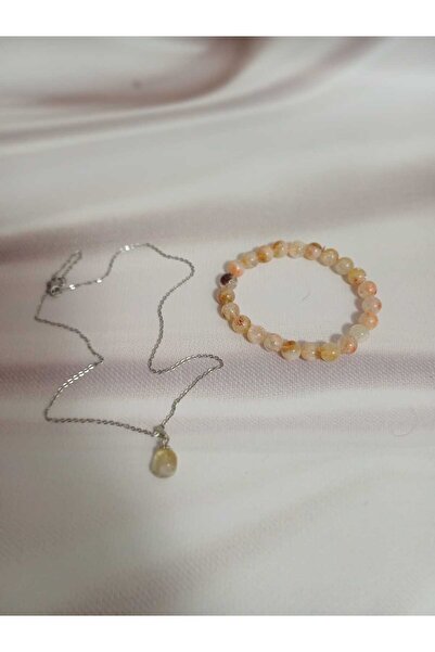 Butik Natural Citrine Stone in Steel Chain End and Round Cut Citrine Bracelet...