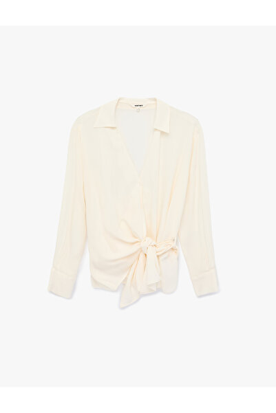 Koton Viscose Shirt Collar Long Sleeve Blouse with Side Tie Detail