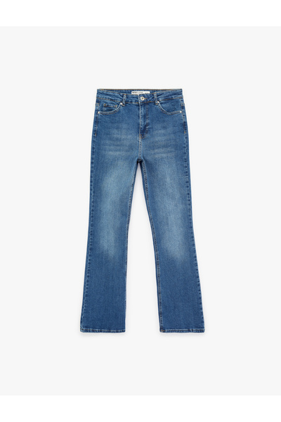 Koton بنطلون جينز قطني عالي الخصر بقصة ضيقة - جينز واسع من الأسفل