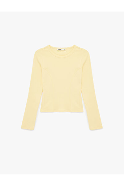 Koton Cotton Slim Fit Long Sleeve T-Shirt with Stitching Detail and Crew Neck