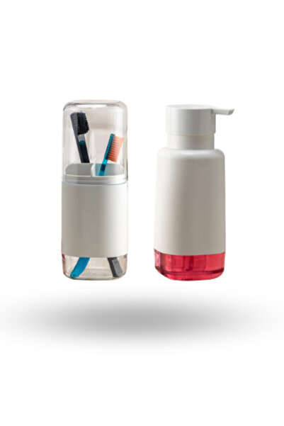 ForWhat 2Pcs Mini Toothbrush Holder Liquid Soap Dispenser Set for Office Home...