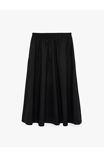 Koton Cotton Bell-Cut Poplin Midi Skirt with Elastic Waist